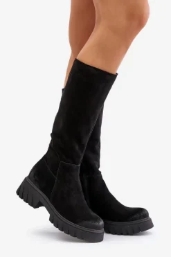 Sale Zazoo 70145 Zamszowe Kozaki Przed Kolano Ocieplane Czarne Czarny