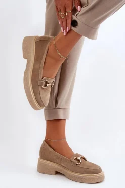 Best Zazoo 3429 Zamszowe Mokasyny Damskie Z Ozdobą Beżowe Beżowy