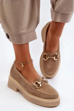 Best Zazoo 3429 Zamszowe Mokasyny Damskie Z Ozdobą Beżowe Beżowy