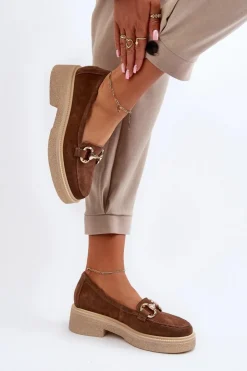 Zazoo Loafersy Damskie|Mokasyny Płaskie*3429 Zamszowe Mokasyny Damskie Z Ozdobą Brązowe Brązowy