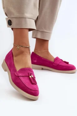 Clearance Zazoo 3420 Zamszowe Mokasyny Damskie Na Płaskim Obcasie Fuskja Różowy