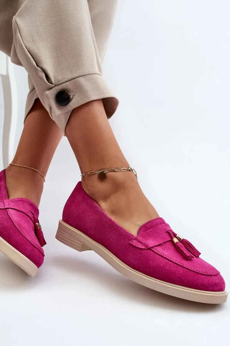 Clearance Zazoo 3420 Zamszowe Mokasyny Damskie Na Płaskim Obcasie Fuskja Różowy