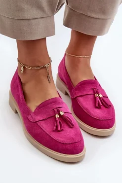 Clearance Zazoo 3420 Zamszowe Mokasyny Damskie Na Płaskim Obcasie Fuskja Różowy
