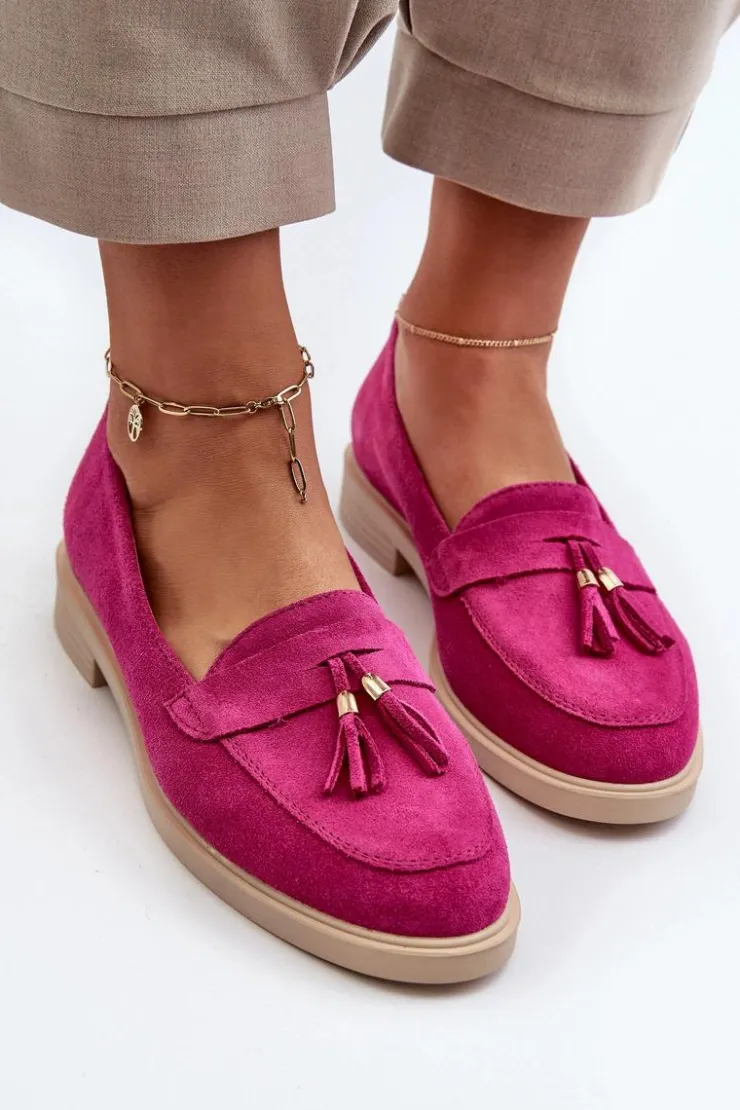 Clearance Zazoo 3420 Zamszowe Mokasyny Damskie Na Płaskim Obcasie Fuskja Różowy