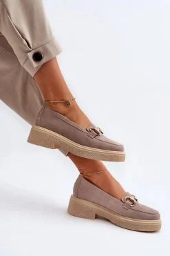 Damskie Zazoo 3429 Zamszowe Mokasyny Damskie Z Ozdobą Cappuccino