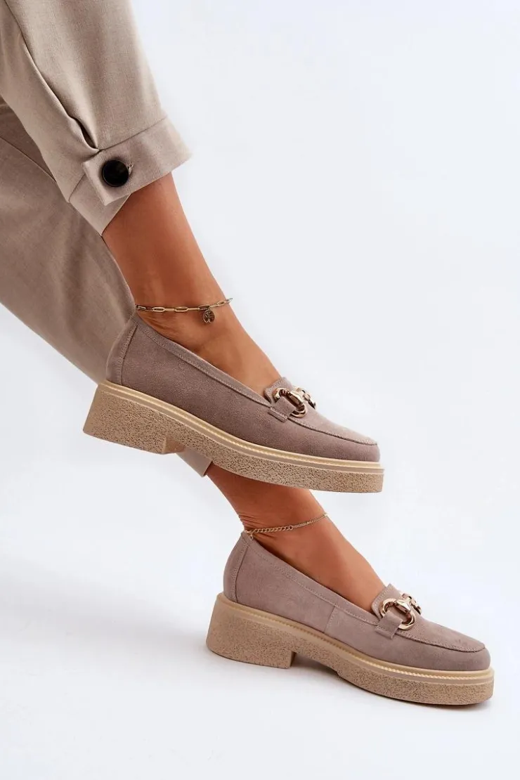 Damskie Zazoo 3429 Zamszowe Mokasyny Damskie Z Ozdobą Cappuccino