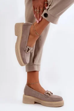 Damskie Zazoo 3429 Zamszowe Mokasyny Damskie Z Ozdobą Cappuccino