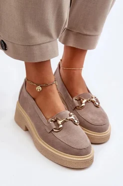 Damskie Zazoo 3429 Zamszowe Mokasyny Damskie Z Ozdobą Cappuccino