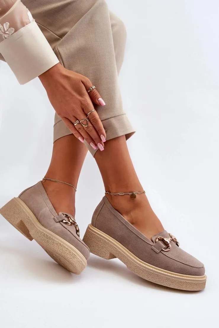 Damskie Zazoo 3429 Zamszowe Mokasyny Damskie Z Ozdobą Cappuccino