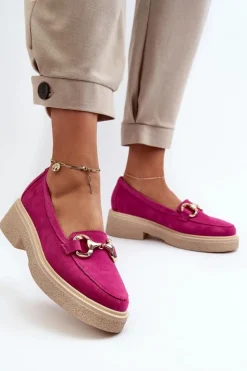 New Zazoo 3429 Zamszowe Mokasyny Damskie Z Ozdobą Fuksja Różowy