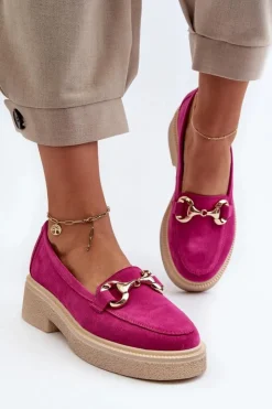 New Zazoo 3429 Zamszowe Mokasyny Damskie Z Ozdobą Fuksja Różowy