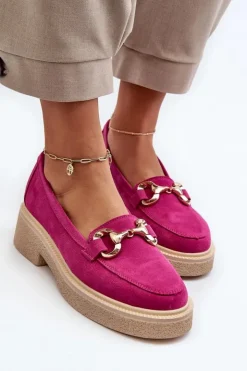 New Zazoo 3429 Zamszowe Mokasyny Damskie Z Ozdobą Fuksja Różowy