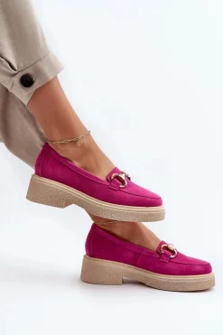New Zazoo 3429 Zamszowe Mokasyny Damskie Z Ozdobą Fuksja Różowy