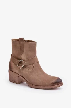 Zazoo Botki Ocieplane|Czarne Botki*60477 Zamszowe Ocieplane Botki Na Obcasie Beżowe Beżowy