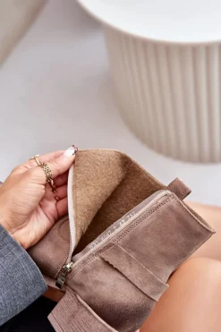 Zazoo Botki Ocieplane|Czarne Botki*60477 Zamszowe Ocieplane Botki Na Obcasie Beżowe Beżowy