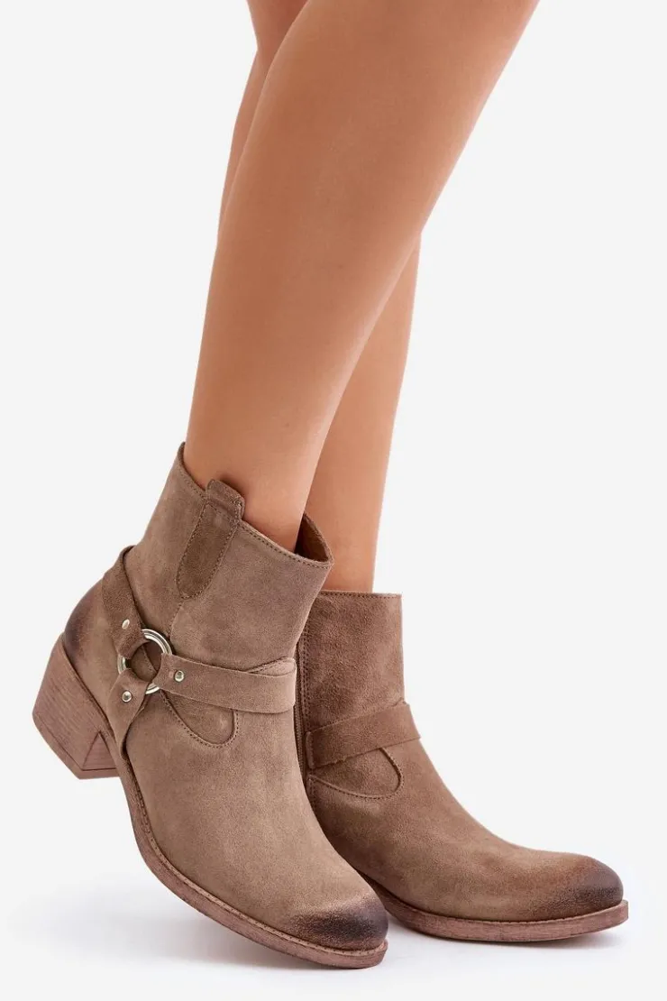 Zazoo Botki Ocieplane|Czarne Botki*60477 Zamszowe Ocieplane Botki Na Obcasie Beżowe Beżowy