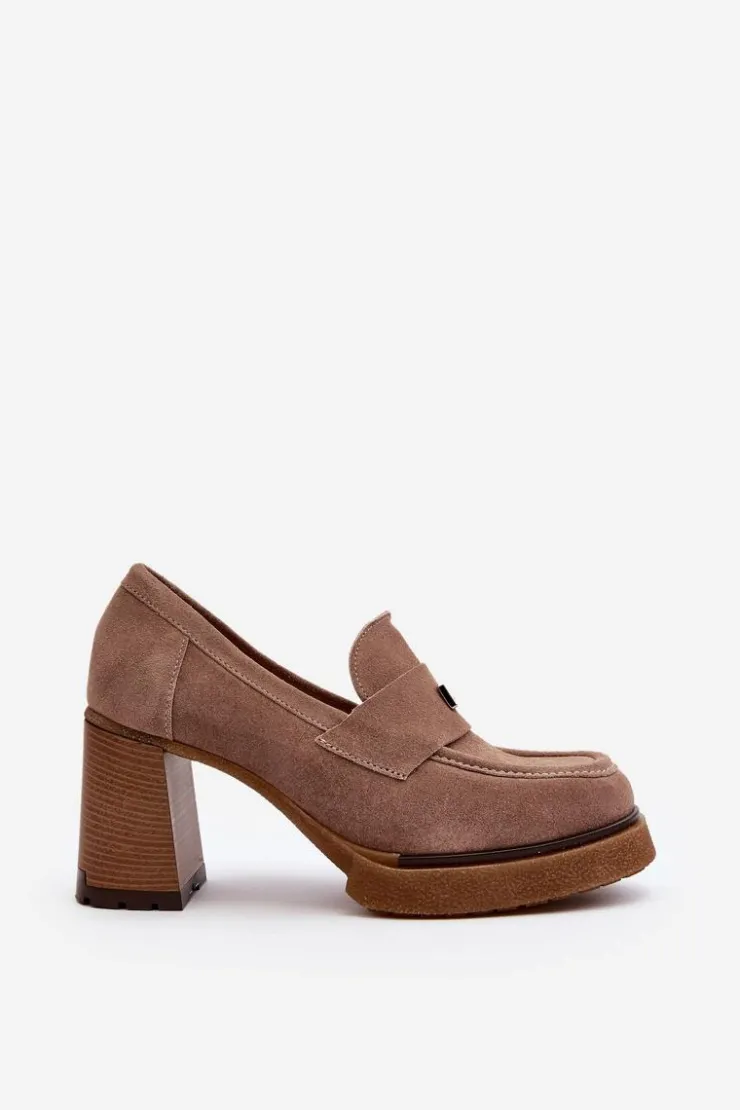 Damskie Zazoo 20169 Zamszowe Półbuty Na Obcasie Ciemnobeżowe