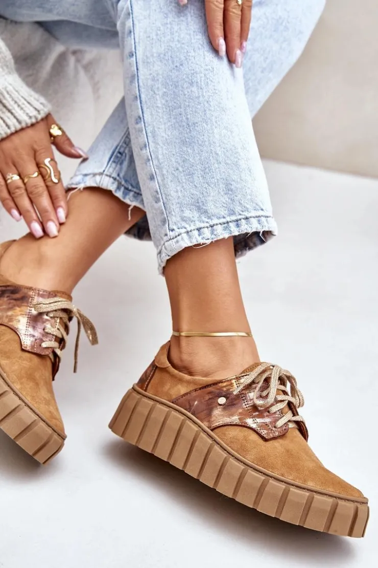 Damskie Zazoo 10128 Zamszowe Półbuty Na Platformie Brązowe