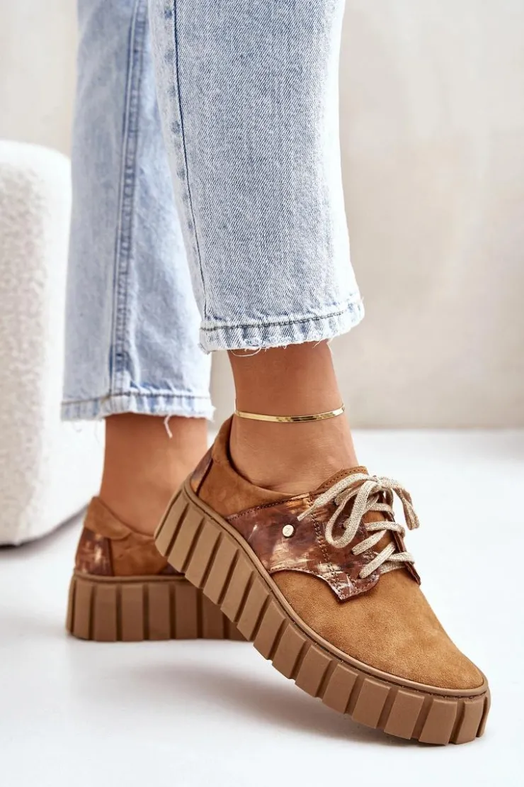 Damskie Zazoo 10128 Zamszowe Półbuty Na Platformie Brązowe