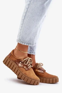 Damskie Zazoo 10128 Zamszowe Półbuty Na Platformie Brązowe