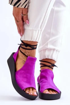 Zazoo 2743 Zamszowe Sandały Na Koturnie Fuksja Różowy