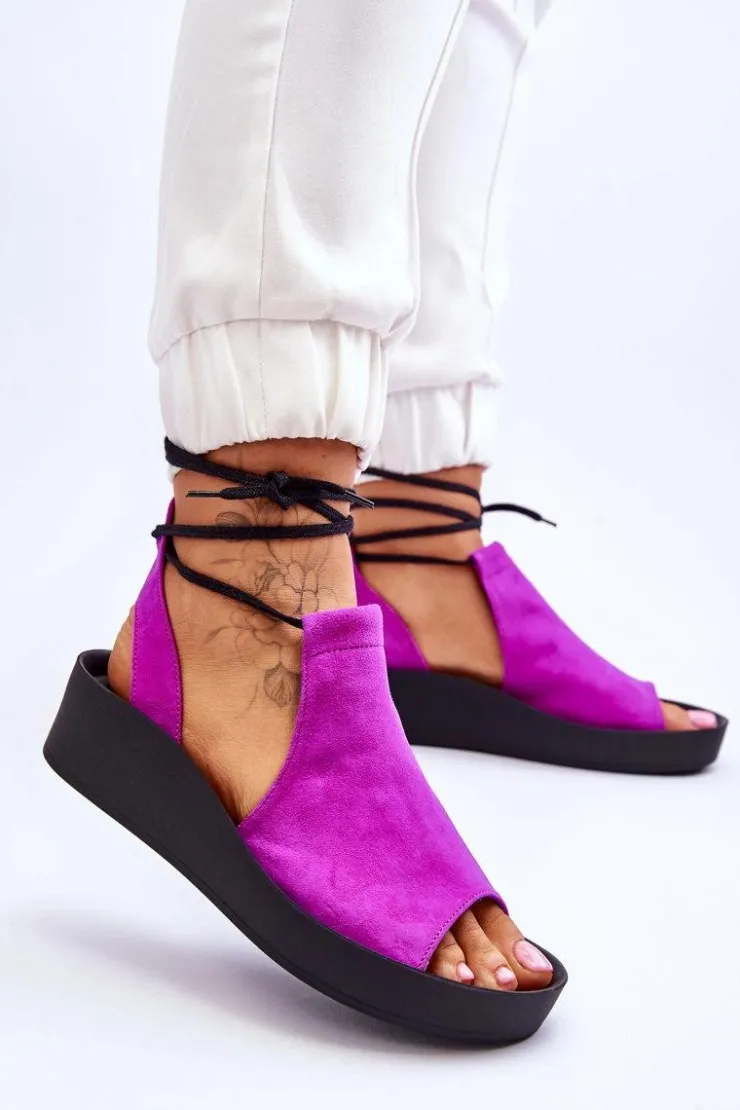 Zazoo 2743 Zamszowe Sandały Na Koturnie Fuksja Różowy