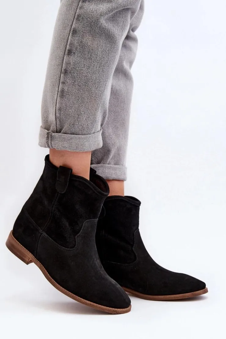 New Zazoo 2326 Zamszowe Wsuwane Botki Damskie Czarne