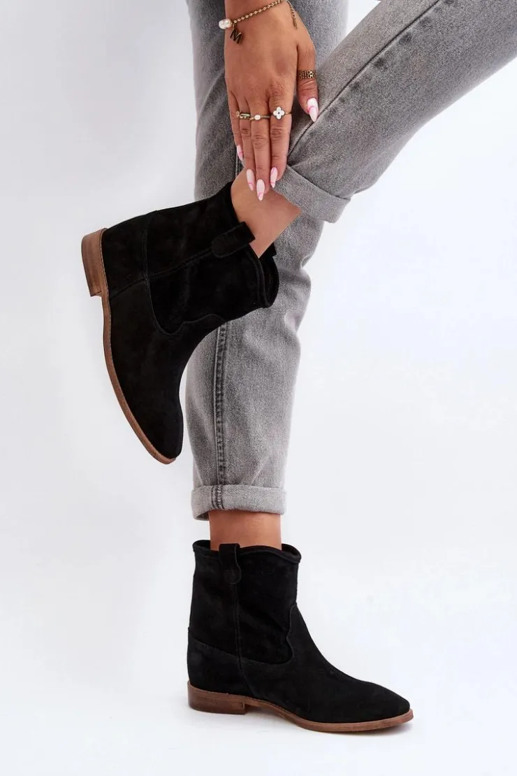 New Zazoo 2326 Zamszowe Wsuwane Botki Damskie Czarne