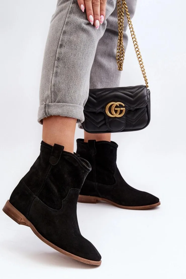 New Zazoo 2326 Zamszowe Wsuwane Botki Damskie Czarne