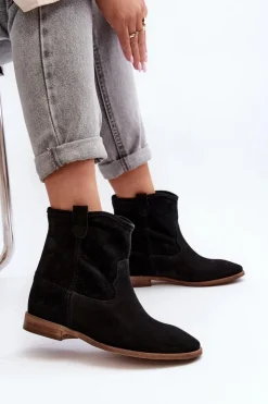 New Zazoo 2326 Zamszowe Wsuwane Botki Damskie Czarne