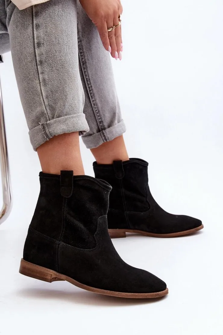 New Zazoo 2326 Zamszowe Wsuwane Botki Damskie Czarne