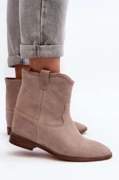 Damskie Zazoo 2326 Zamszowe Wsuwane Botki Damskie Beżowe