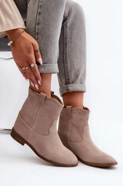 Damskie Zazoo 2326 Zamszowe Wsuwane Botki Damskie Beżowe