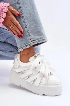 Damskie Zazoo 2F-7033 Sneakersy Na Masywnej Platformie Białe