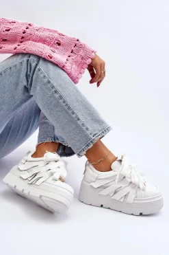 Damskie Zazoo 2F-7033 Sneakersy Na Masywnej Platformie Białe