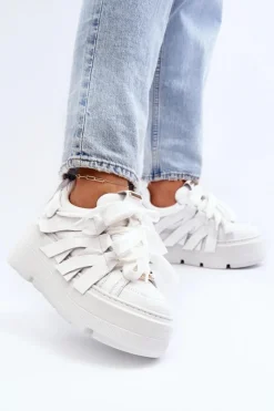 Damskie Zazoo 2F-7033 Sneakersy Na Masywnej Platformie Białe