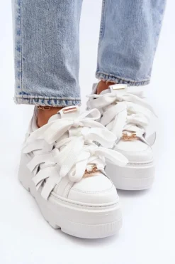 Damskie Zazoo 2F-7033 Sneakersy Na Masywnej Platformie Białe