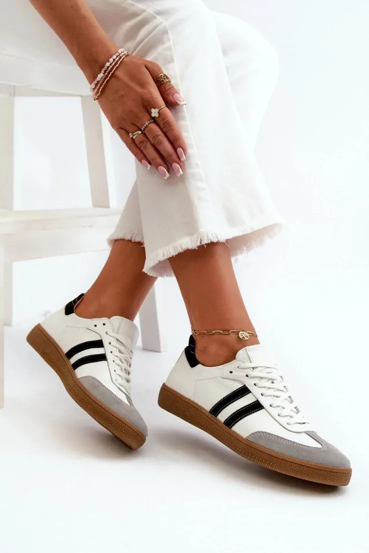 Damskie Zazoo N1068 Skórzane Niskie Sneakersy Damskie Białe