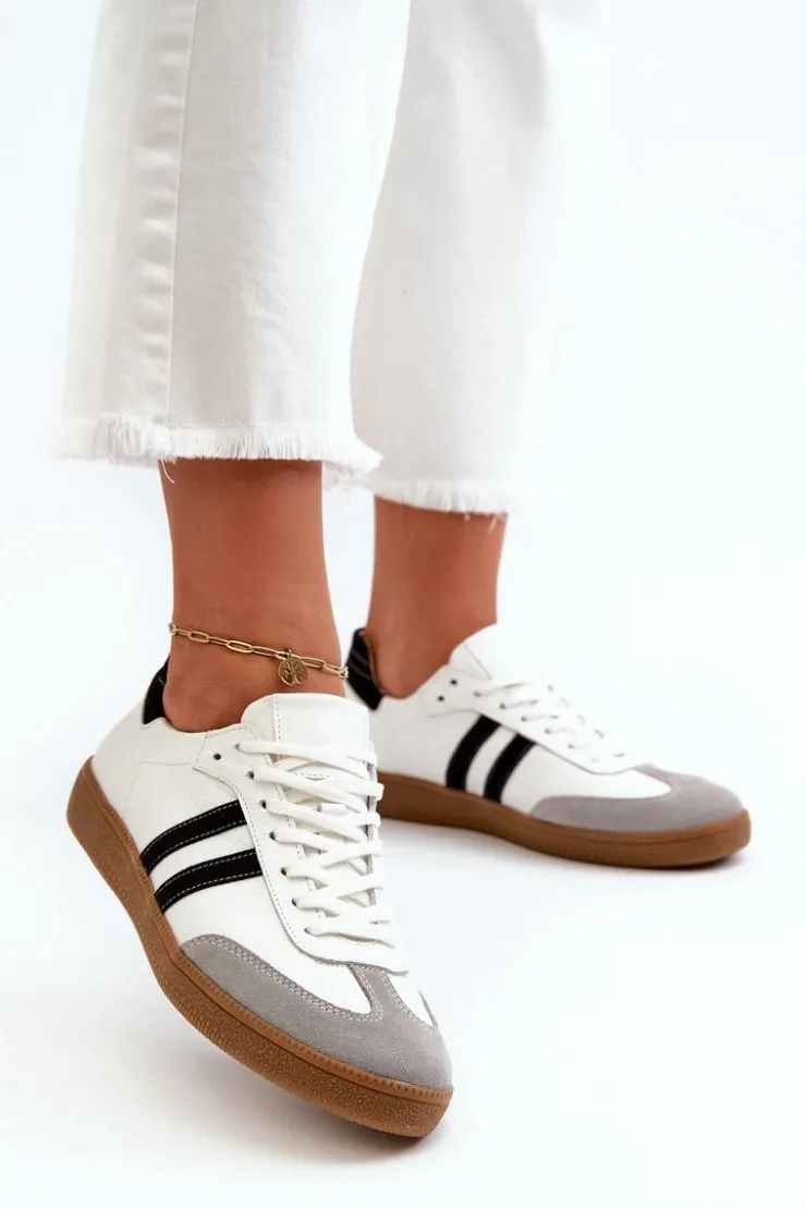 Damskie Zazoo N1068 Skórzane Niskie Sneakersy Damskie Białe