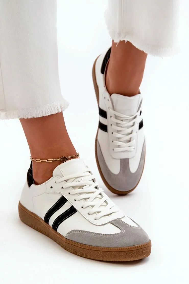 Damskie Zazoo N1068 Skórzane Niskie Sneakersy Damskie Białe