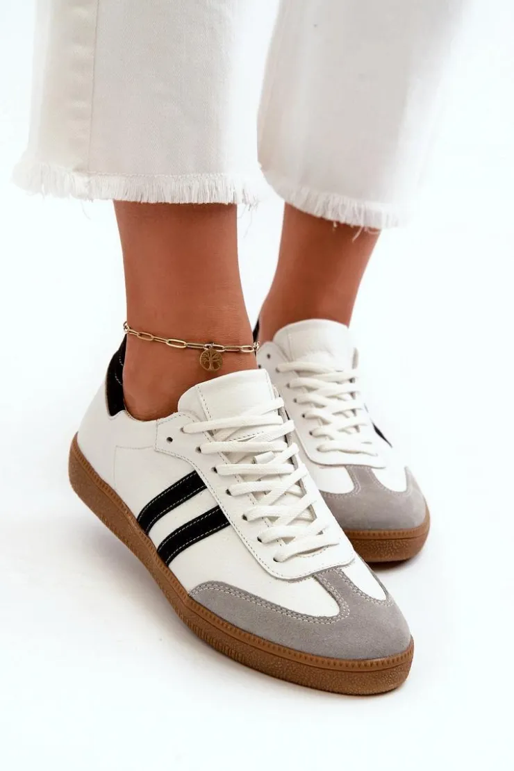 Damskie Zazoo N1068 Skórzane Niskie Sneakersy Damskie Białe