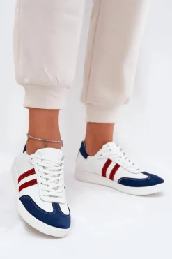 Damskie Zazoo N1068 Skórzane Niskie Sneakersy Damskie Biało-Granatowe