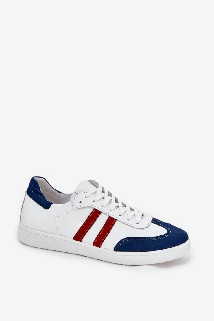 Damskie Zazoo N1068 Skórzane Niskie Sneakersy Damskie Biało-Granatowe