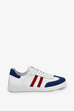 Damskie Zazoo N1068 Skórzane Niskie Sneakersy Damskie Biało-Granatowe