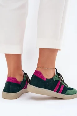 Best Zazoo N1068 Zamszowe Niskie Sneakersy Damskie Ciemnozielone Zielony