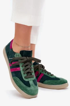 Best Zazoo N1068 Zamszowe Niskie Sneakersy Damskie Ciemnozielone Zielony