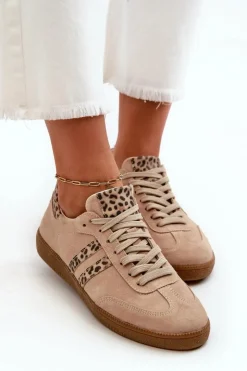 Online Zazoo N1068 Zamszowe Niskie Sneakersy Damskie Beżowe Beżowy