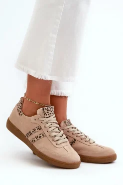 Online Zazoo N1068 Zamszowe Niskie Sneakersy Damskie Beżowe Beżowy