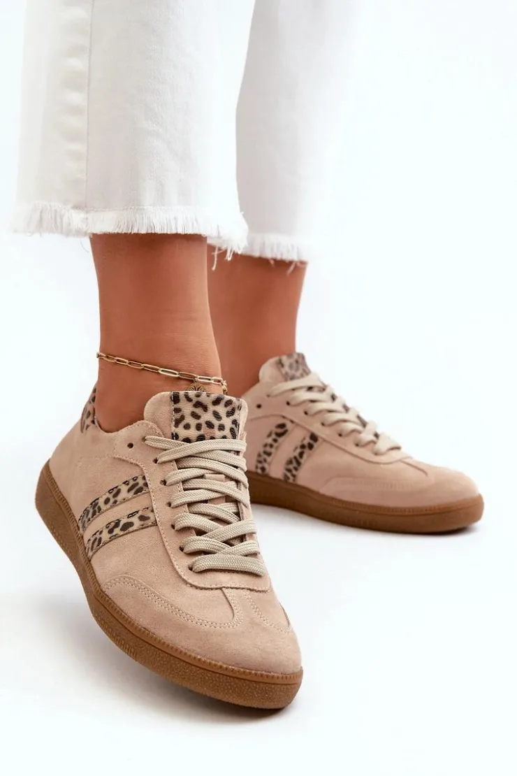 Online Zazoo N1068 Zamszowe Niskie Sneakersy Damskie Beżowe Beżowy