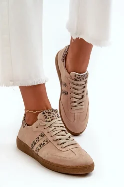 Online Zazoo N1068 Zamszowe Niskie Sneakersy Damskie Beżowe Beżowy